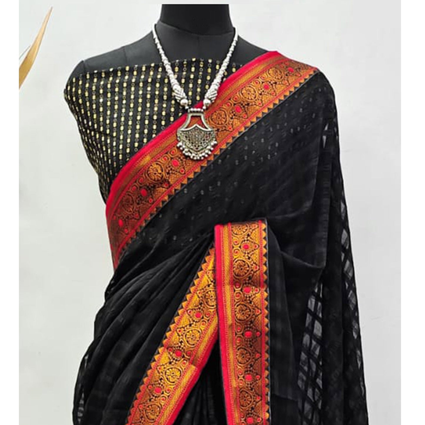 Black Woven Art Silk Saree With Jacquard Border