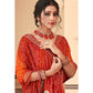 Red & Orange Bandhani Printed Chiffon Saree With Lace Border