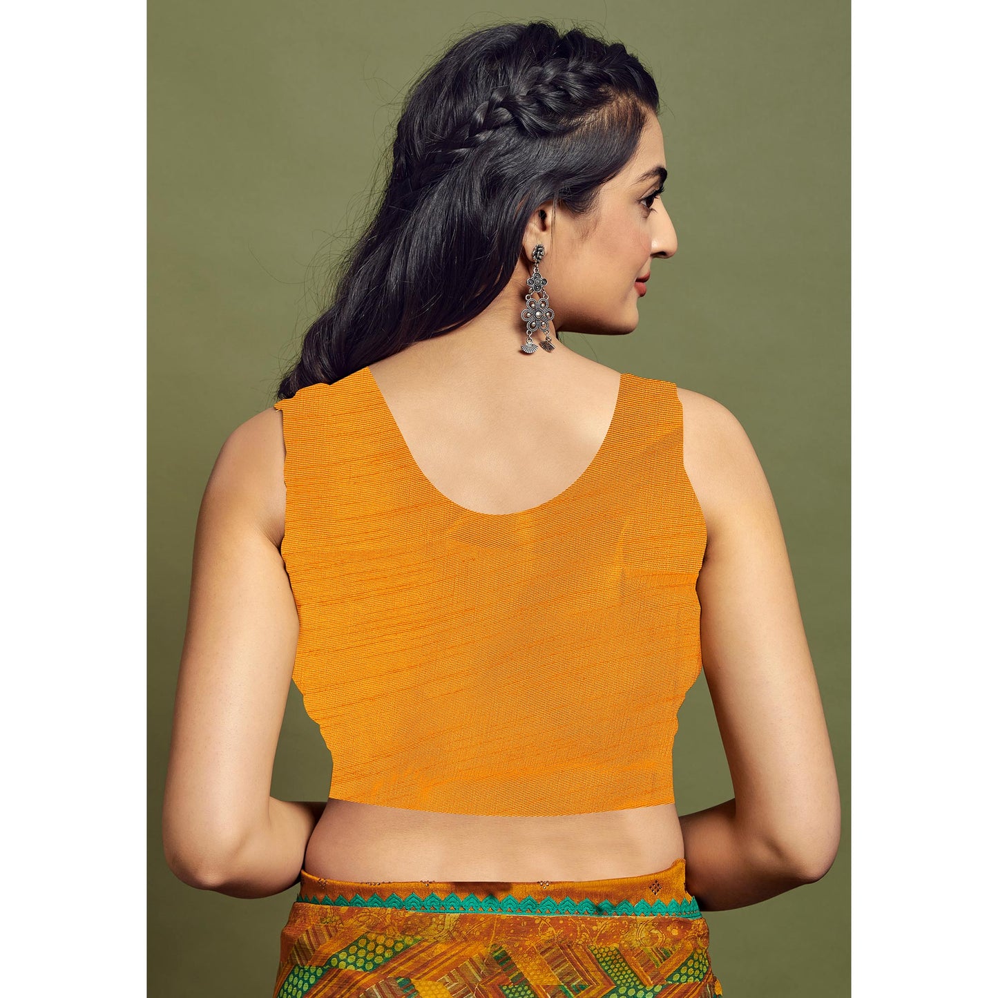 Mustard Geometric Printed Chiffon Saree