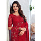 Cherry Red Floral Sequins Embroidered Chiffon Saree