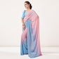 Peach & Sky Blue Printed Georgette Saree