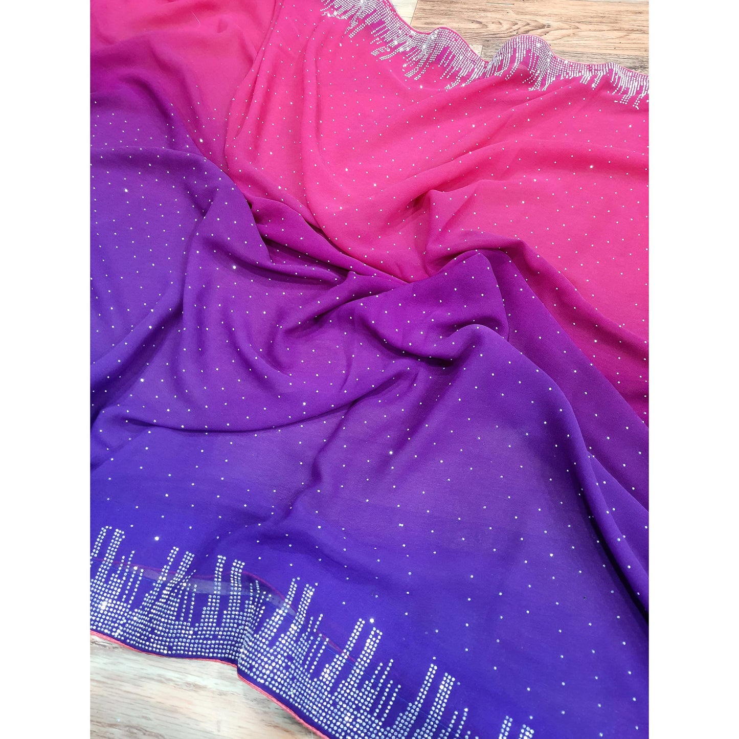 Pink & Purple Swarovski Work Georgette Saree