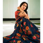 Navy Blue Floral Printed Georgette Saree