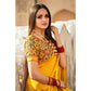 Yellow Bandhani Printed With Embroidered Border Chiffon Saree