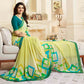 Lemon Yellow Printed Georgette Saree With Lace Border