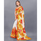 Off White & Orange Foil Printed Chiffon Saree With Tassels