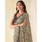 Dark Tan Geometric Printed Georgette Saree With Lace Border