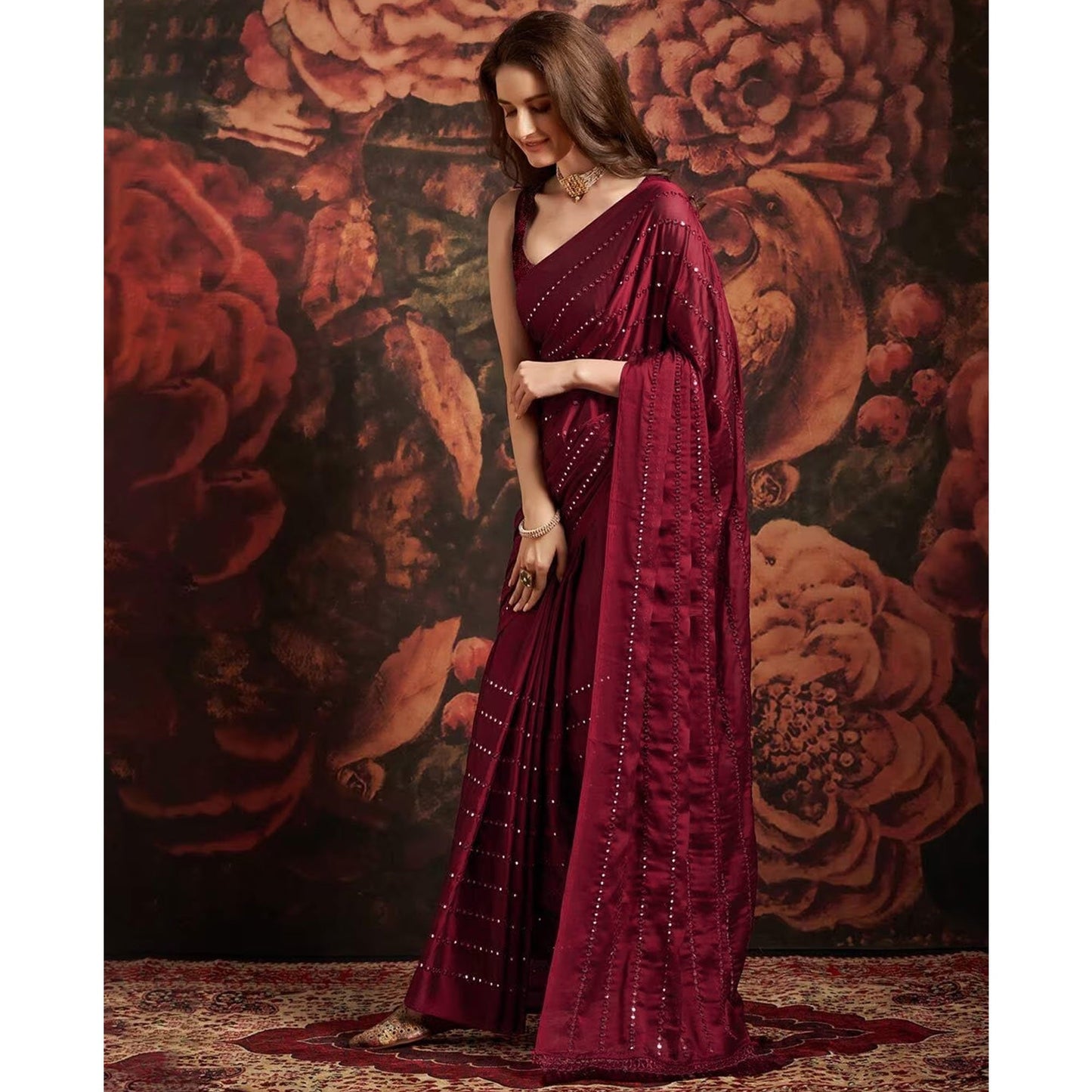 Maroon Embroidered Art Silk Saree