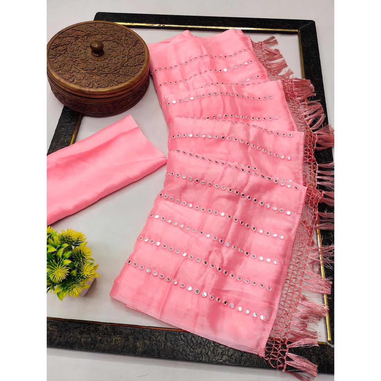 Pink Embroidered Art Silk Saree