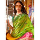 Green Ikkat Handwoven Art Silk Saree With Tassels