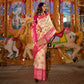 Cream Ikkat Handwoven Art Silk Saree With Tassels