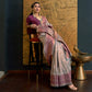 Grey Floral Woven Art Silk Saree With Tassels