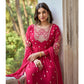 Pink Floral Sequins Embroidered Georgette Semi Stitched Anarkali Suit