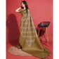 Dark Mustard Floral Digital Printed With Woven Banarasi Silk Saree