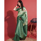 Rama Green Floral Digital Printed With Woven Banarasi Silk Saree