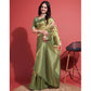 Light Olive Green Floral Digital Printed With Woven Banarasi Silk Saree