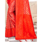 Red Floral Woven Kanjivaram Silk Saree With Tassels