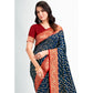 Navy Blue Woven Banarasi Silk Saree With Tassels