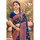 Blue Floral Woven Banarasi Silk Saree With Tassels