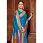 Blue Woven Paithani Banarasi Silk Saree With Tassels