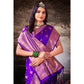 Violet Floral Woven Banarasi Silk Saree With Tassels