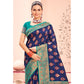 Navy Blue Floral Woven Kanjivaram Silk Saree With Tassels