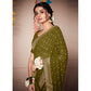 Mehendi Green Foil Printed With Woven Border Georgette Saree