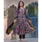 Black Floral Foil Printed Chanderi Silk Anarkali Salwar Suit