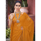 Mustard Foil Printed With Swarovski Work Chiffon Saree