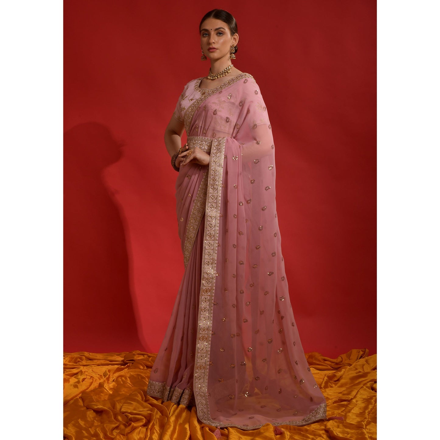 Pink Sequins Embroidered Georgette Saree