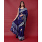 Blue Floral Foil Printed Art Silk Saree