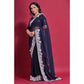 Navy Blue Embroidered Georgette Saree