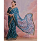 Teal  Printed With Embroidered Border Georgette Saree