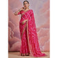 Pink  Printed With Embroidered Border Georgette Saree