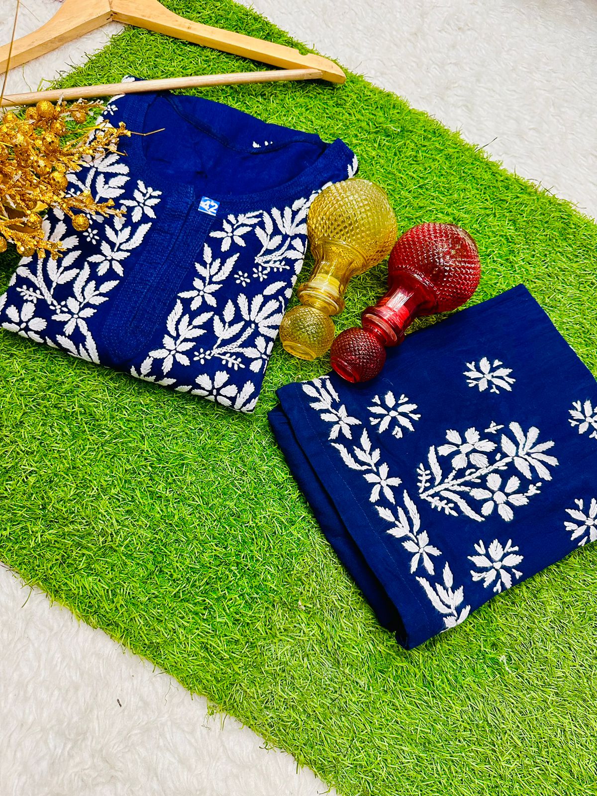 Navy Blue 🌼 Lucknawi Chikankari Heavy Work Rayon Ensemble 🌼