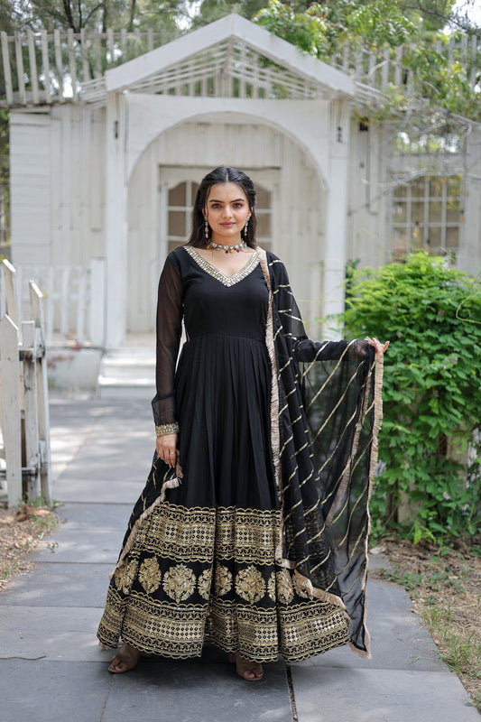 Black Enchanting Blooms Sequins Gown-Dupatta Collection