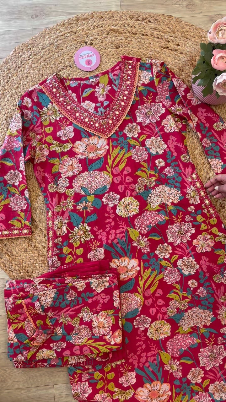 Blossom Charm: Premium Quality Reyon Base Mill Print Kurta Afghani Pant with Full Dupatta Set