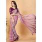 Pink Zari Striped Georgette Saree With Tassels