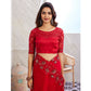 Cherry Red Floral Sequins Embroidered Chiffon Saree