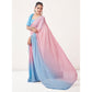 Peach & Sky Blue Printed Georgette Saree