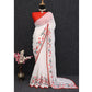 White Floral Embroidered Georgette Saree