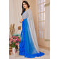 Blue Ombre Printed Georgette Ruffle Saree With Embroidered Belt