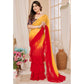 Red & Yellow Ombre Printed Georgette Ruffle Saree