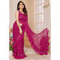 Pink Embroidered Georgette Ruffle Saree