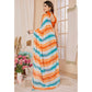 Orange & Sky Blue Printed Ready To Wear Georgette Saree