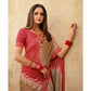 Pink & Brown Printed With Embroidered Border Georgette Saree