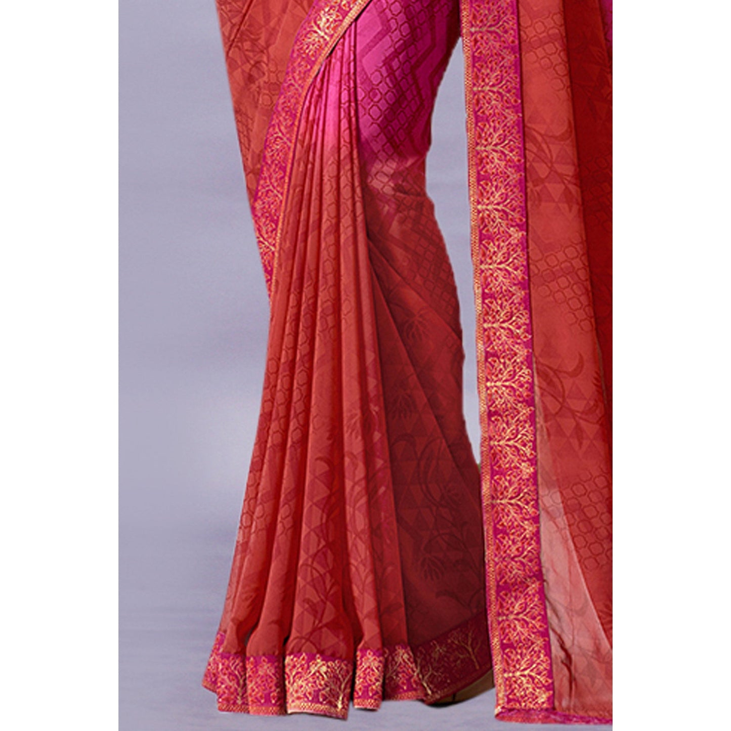 Pink & Red Printed Georgette Saree