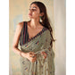 Dark Tan Geometric Printed Georgette Saree With Lace Border