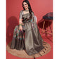 Dusty Brown Floral Digital Printed With Woven Border Banarasi Silk Saree