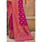 Purple Floral Woven Banarasi Silk Saree With Tassels